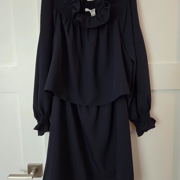 Diane Von Furstenberg Off the Shoulder Navy Long Sleeve Dress Size L - Picture 2 of 3